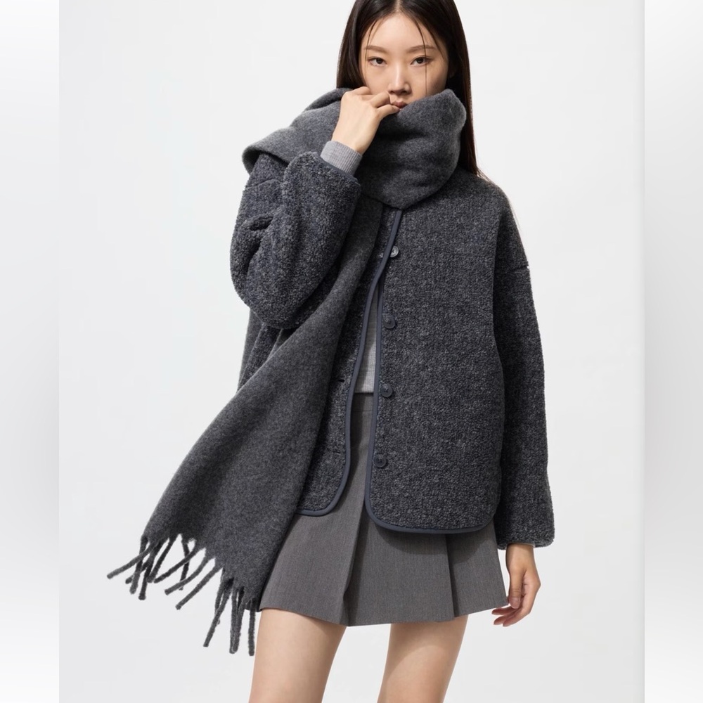 Pile Lined Fleece Relaxed Cardigan Dark Gray